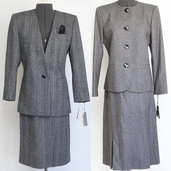 NWT Vintage 80's Sasson Lot of Two 2-Piece Skirt Suits Houndstooth 8/9 - Picture 1 of 13